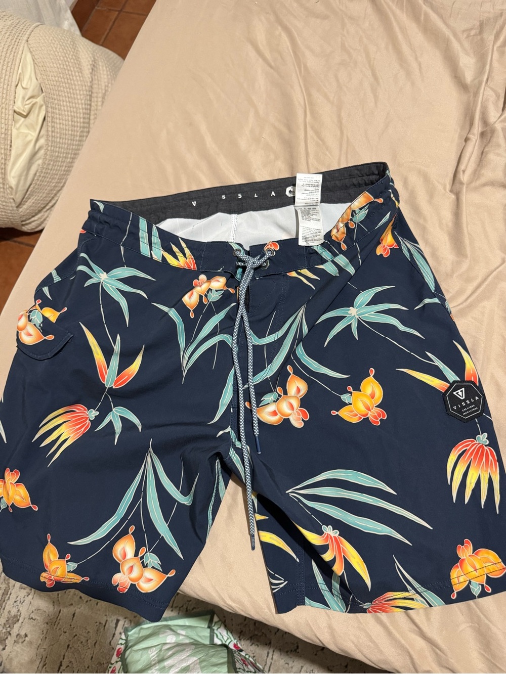 VISSLA Navy Tropical Floral Hybrid Shorts
